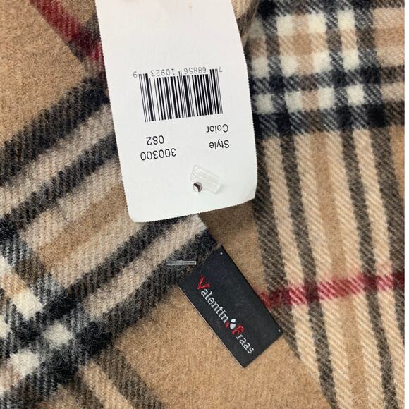 NWT New Valentin Fraas Womens One Size 100% Lambs Wool Tan Plaid Fringe Scarf - Picture 4 of 5